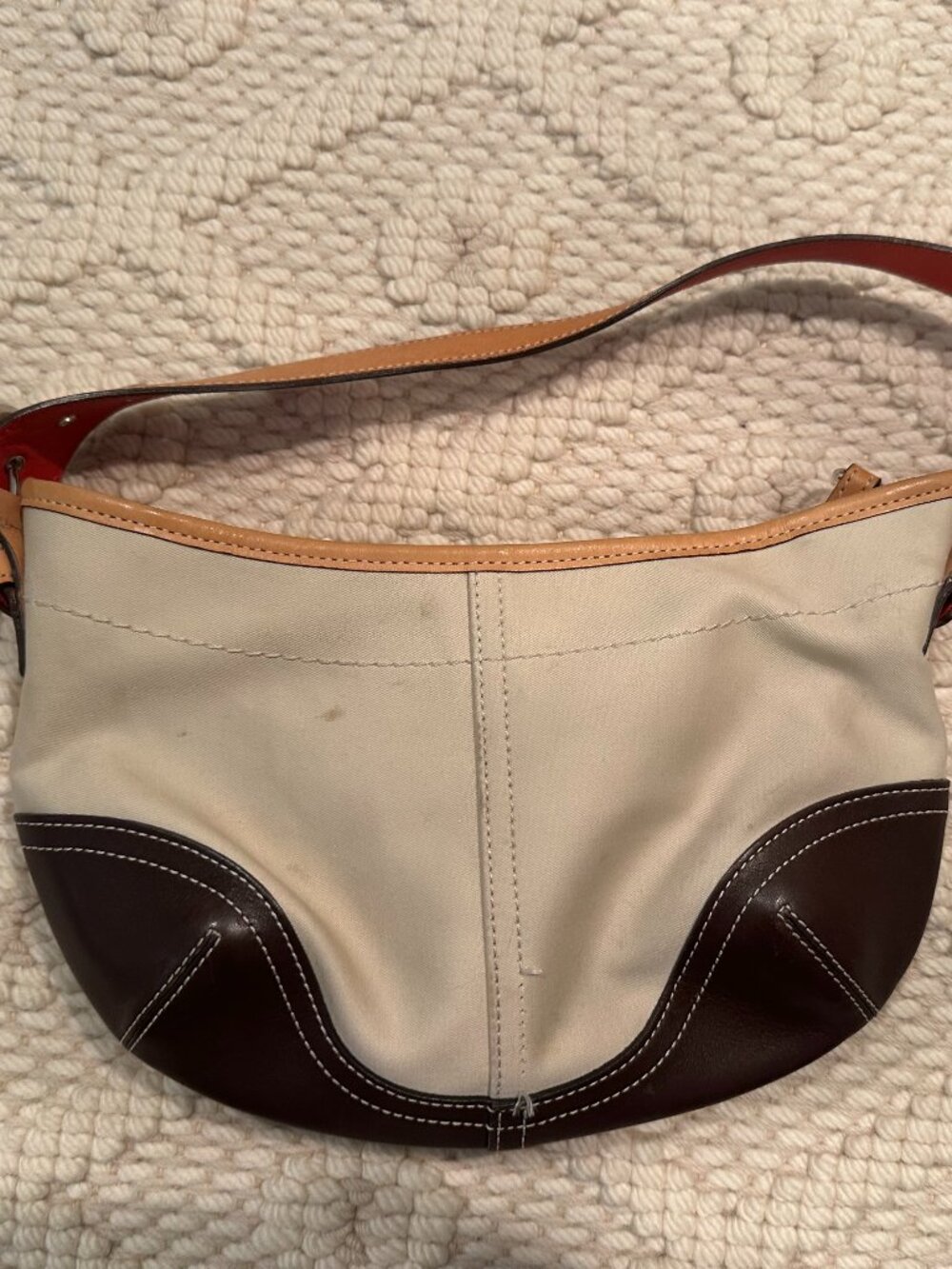 Vintage Y2K Coach Canvas Leather Trim Hobo Shoulder Bag Cream Brown